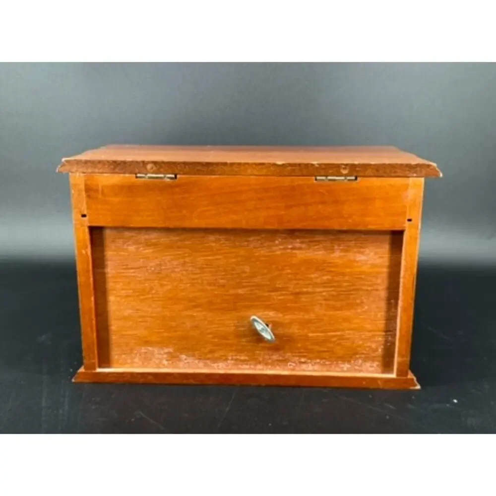 Vintage 1970s Centurion Wooden Musical Jewelry Box 3 Drawer Mirror Organizer